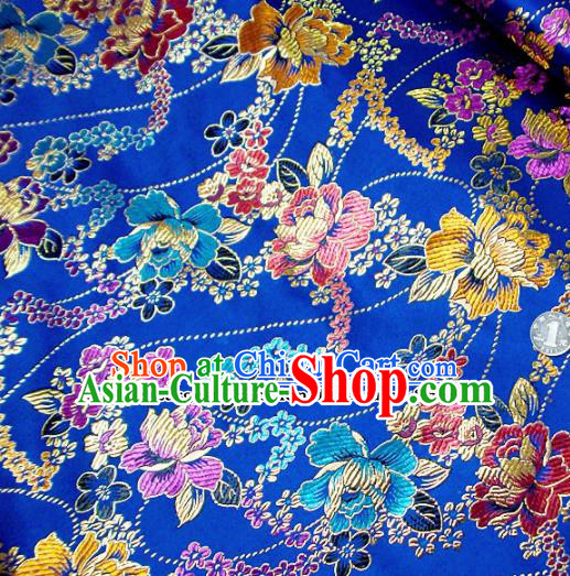 Traditional Chinese Royalblue Brocade Tang Suit Royal Peony Pattern Fabric Silk Fabric Asian Material