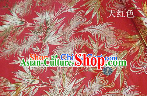 Traditional Chinese Royal Feather Bamboo Pattern Red Brocade Tang Suit Fabric Silk Fabric Asian Material