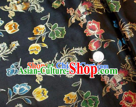 Traditional Chinese Royal Phoenix Peony Pattern Black Brocade Tang Suit Fabric Silk Fabric Asian Material