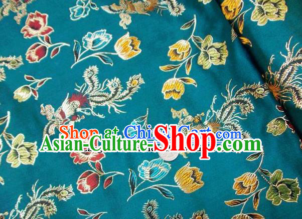 Traditional Chinese Royal Phoenix Peony Pattern Blue Brocade Tang Suit Fabric Silk Fabric Asian Material