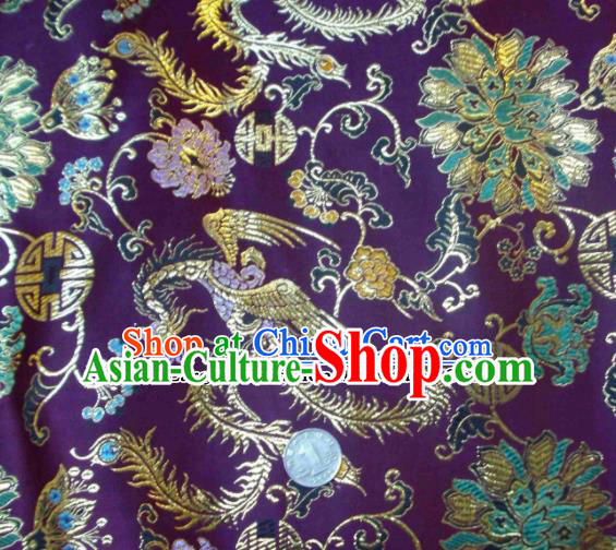 Traditional Chinese Royal Phoenix Pattern Purple Brocade Tang Suit Fabric Silk Fabric Asian Material