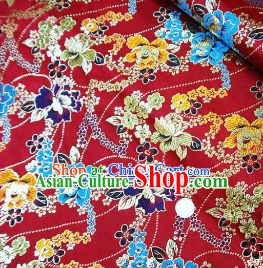 Traditional Chinese Royal Peony Pattern Red Brocade Tang Suit Fabric Silk Fabric Asian Material