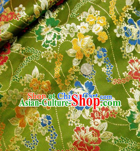 Traditional Chinese Royal Peony Pattern Olive Green Brocade Tang Suit Fabric Silk Fabric Asian Material