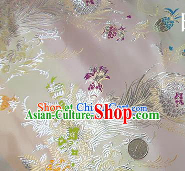 Traditional Chinese Royal Phoenix Flower Pattern White Brocade Tang Suit Fabric Silk Fabric Asian Material