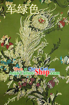 Traditional Chinese Royal Phoenix Flower Pattern Olive Green Brocade Tang Suit Fabric Silk Fabric Asian Material