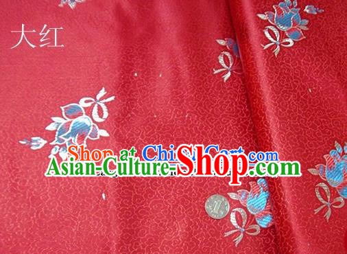 Traditional Chinese Royal Tulipa Pattern Red Brocade Tang Suit Fabric Silk Fabric Asian Material