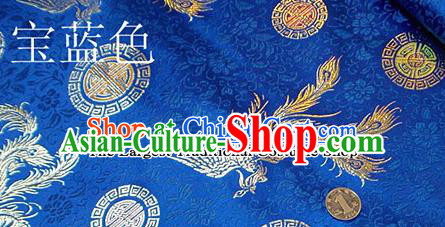 Traditional Chinese Royalblue Brocade Tang Suit Royal Phoenix Pattern Fabric Silk Fabric Asian Material