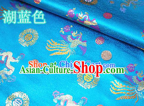 Traditional Chinese Royal Dragon Phoenix Pattern Blue Brocade Tang Suit Fabric Silk Fabric Asian Material