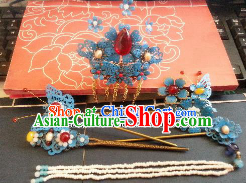 Traditional Chinese Ancient Princess Hairpins Qing Dynasty Hair Accessories Complete Set for Women