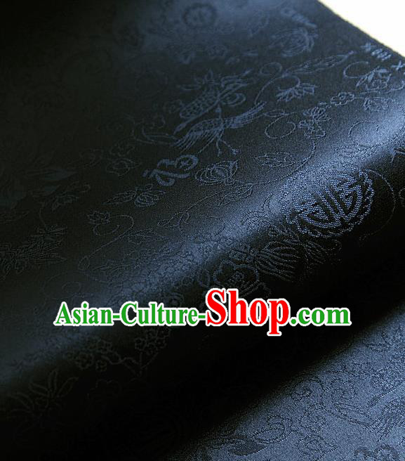 Traditional Asian Classical Pattern Navy Brocade Cloth Drapery Korean Hanbok Palace Satin Silk Fabric