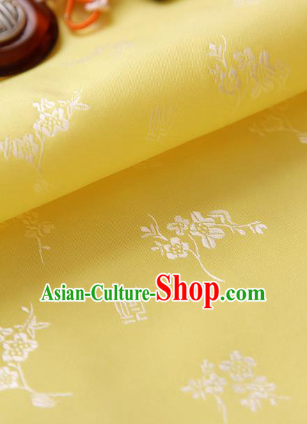 Traditional Asian Classical Pattern Yellow Brocade Cloth Drapery Korean Hanbok Palace Satin Silk Fabric