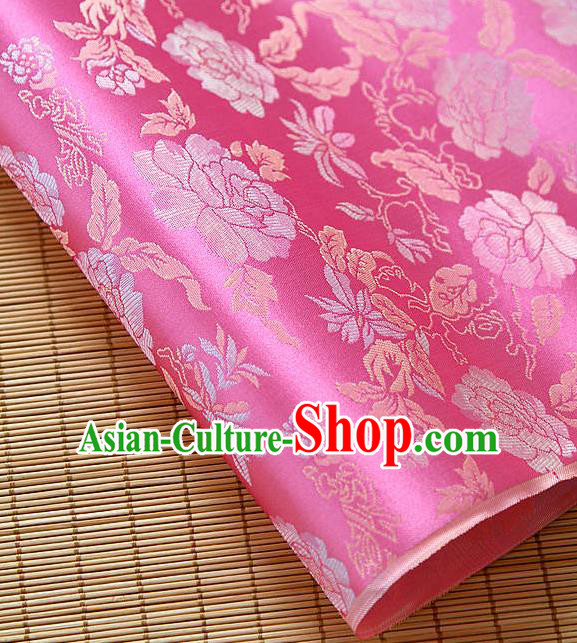 Asian Traditional Classical Pattern Rosy Brocade Cloth Drapery Korean Hanbok Palace Satin Silk Fabric