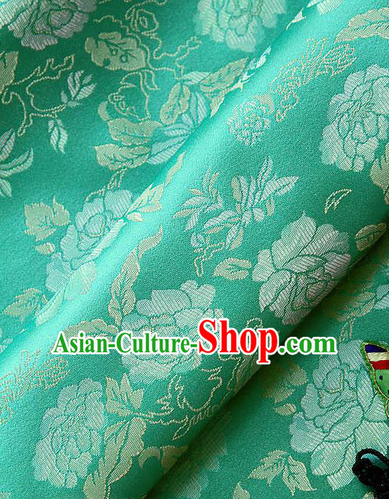 Asian Traditional Classical Pattern Green Brocade Cloth Drapery Korean Hanbok Palace Satin Silk Fabric