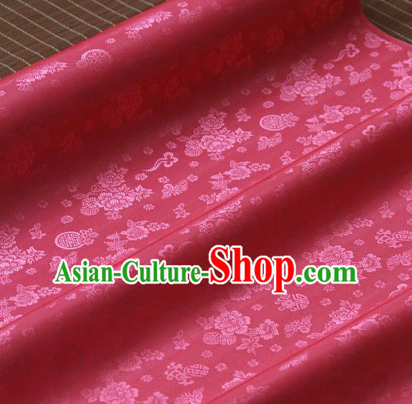 Asian Traditional Classical Peony Pattern Watermelon Red Brocade Cloth Drapery Korean Hanbok Palace Satin Silk Fabric