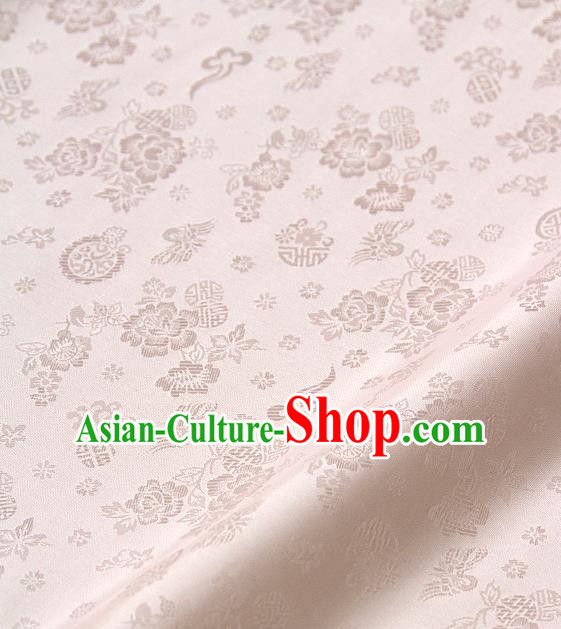 Asian Traditional Classical Peony Pattern Pink Brocade Cloth Drapery Korean Hanbok Palace Satin Silk Fabric