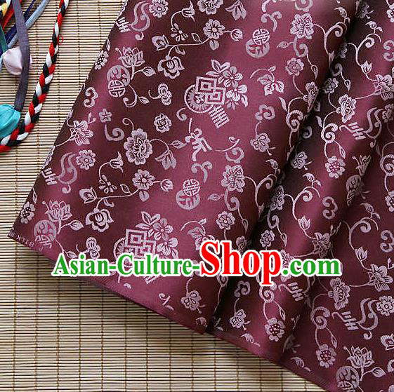 Asian Traditional Classical Pattern Purplish Red Brocade Cloth Drapery Korean Hanbok Palace Satin Silk Fabric