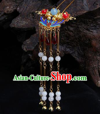 Chinese Traditional Hair Accessories Blueing Lotus Hair Clip Ancient Princess Hairpins for Women