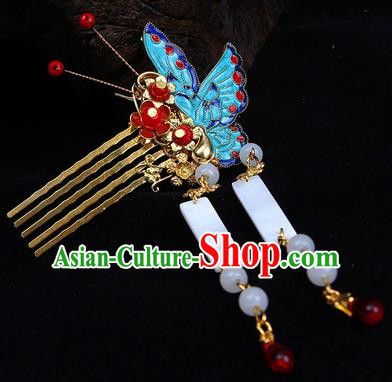 Chinese Traditional Hair Accessories Blueing Butterfly Hair Comb Ancient Princess Hairpins for Women