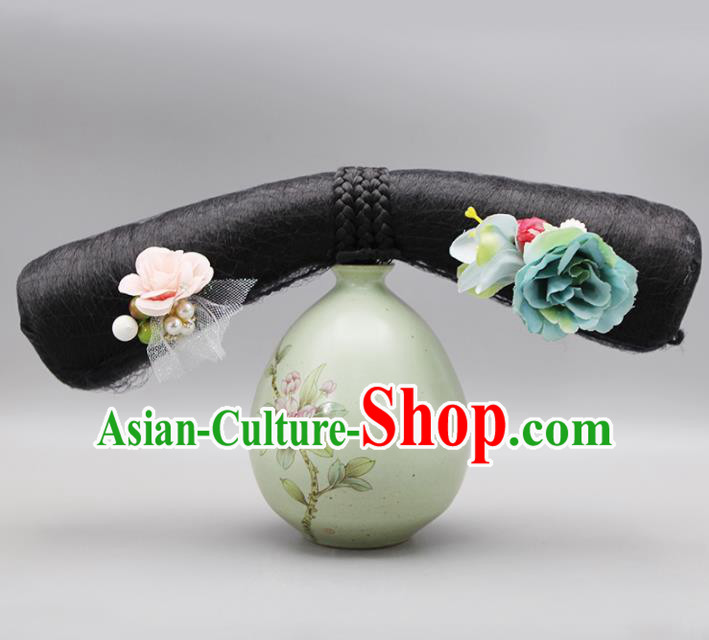 Chinese Traditional Qing Dynasty Hair Accessories Ancient Manchu Palace Lady Wigs and Hairpins for Women