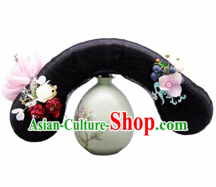 Chinese Traditional Qing Dynasty Hair Accessories Ancient Wigs and Hairpins for Women
