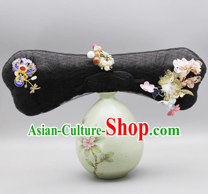 Chinese Traditional Qing Dynasty Hair Accessories Ancient Imperial Consort Wigs and Hairpins for Women