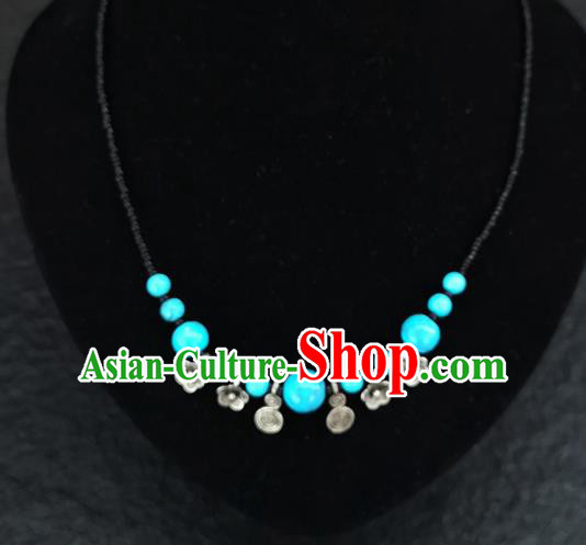 Chinese Traditional Jewelry Accessories Yunnan National Blue Beads Necklace for Women