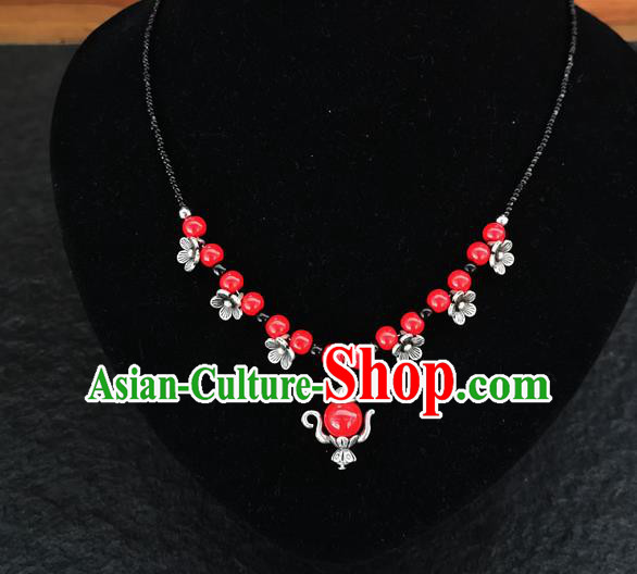 Chinese Traditional Jewelry Accessories Yunnan National Red Beads Flagon Necklace for Women