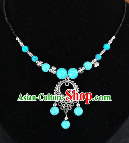 Chinese Traditional Jewelry Accessories Yunnan National Blue Beads Minority Necklace for Women