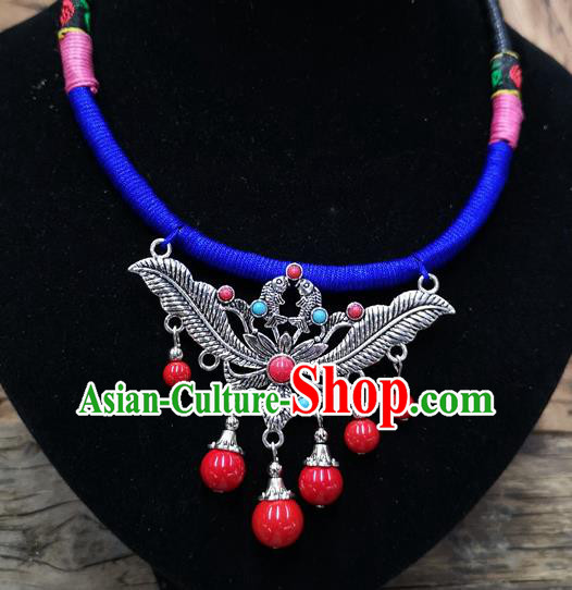 Chinese Traditional Jewelry Accessories Yunnan Minority Sliver Butterfly Necklace for Women