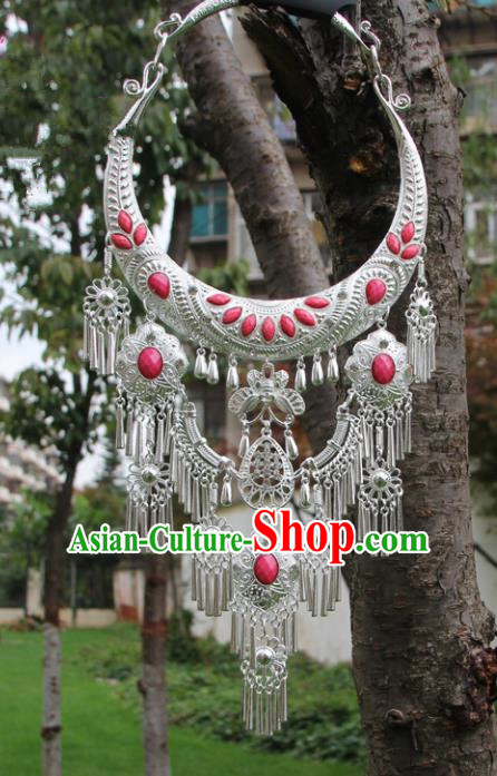 Chinese Traditional Jewelry Accessories Yunnan Miao Minority Sliver Pink Necklace for Women