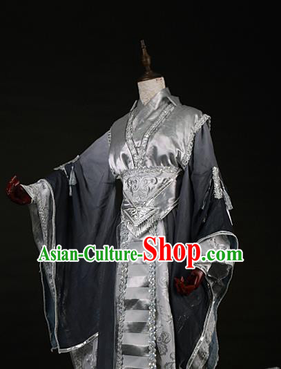 Chinese Traditional Ancient Swordsman Nobility Childe Grey Costumes for Men