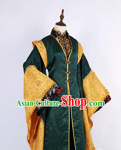 Chinese Traditional Ancient Swordsman Nobility Childe Green Costumes for Men