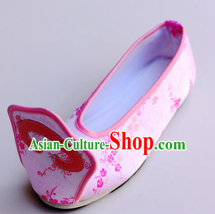 Chinese Traditional Hanfu Shoes Pink Satin Shoes Ancient Princess Embroidered Shoes for Women