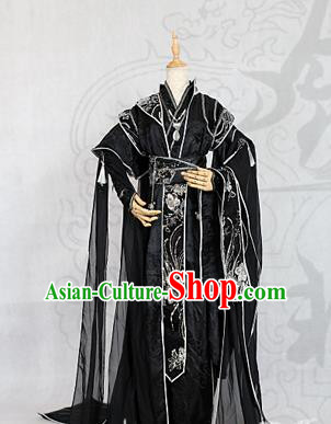 Chinese Traditional Ancient Swordsman Royal Highness Black Costumes for Men