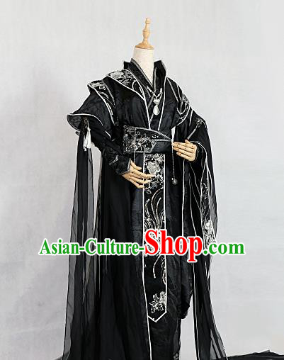 Chinese Traditional Ancient Swordsman Royal Highness Black Costumes for Men