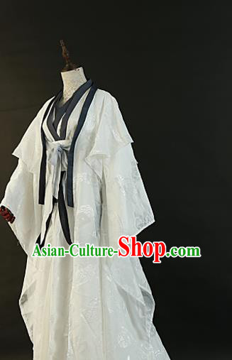 Chinese Traditional Ancient Nobility Childe Swordsman White Costumes for Men