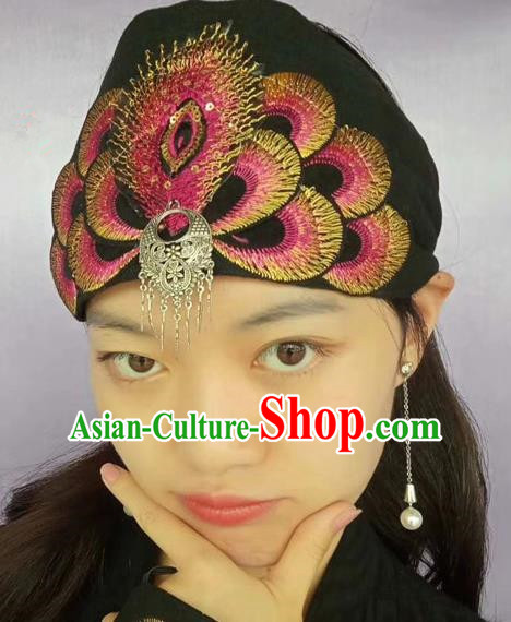 Chinese Traditional Embroidered Headscarf Yunnan Dai Minority Hat for Women