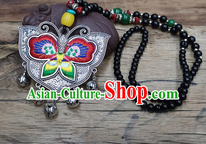 Chinese Traditional Jewelry Accessories Yunnan Miao Minority Embroidered Red Butterfly Necklace for Women