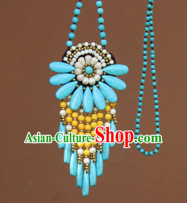 Chinese Traditional Jewelry Accessories Yunnan Minority Blue Turquoise Necklace for Women