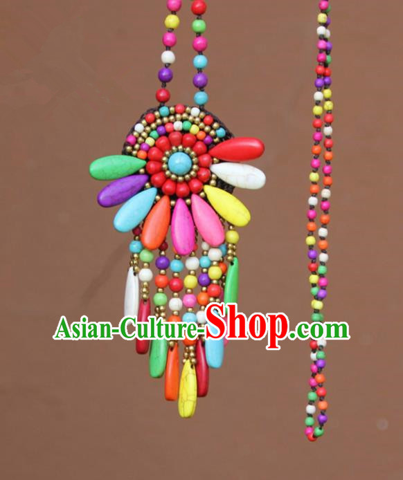 Chinese Traditional Jewelry Accessories Yunnan Minority Colorful Turquoise Necklace for Women