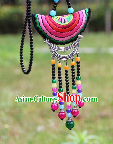 Chinese Traditional Accessories Yunnan Minority Embroidered Beads Tassel Necklace for Women