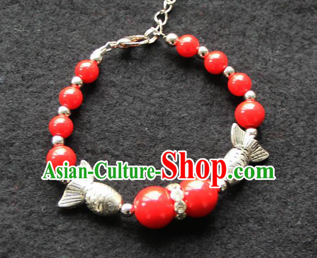 Chinese Traditional Red Beads Bracelets Yunnan National Minority Accessories for Women