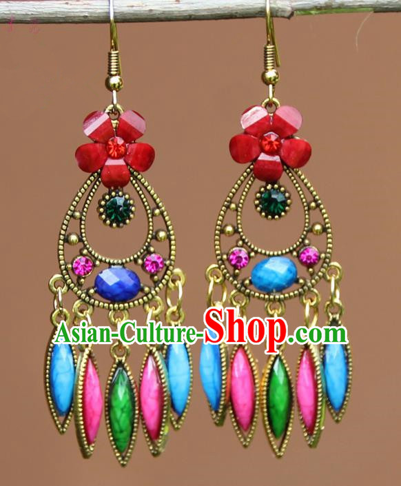 Chinese Traditional Colorful Flower Earrings Yunnan National Minority Ear Accessories for Women