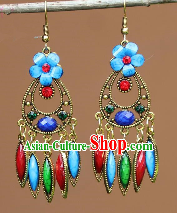 Chinese Traditional Flower Earrings Yunnan National Minority Ear Accessories for Women