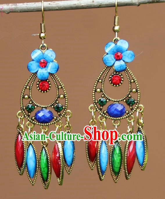 Chinese Traditional Flower Earrings Yunnan National Minority Ear Accessories for Women