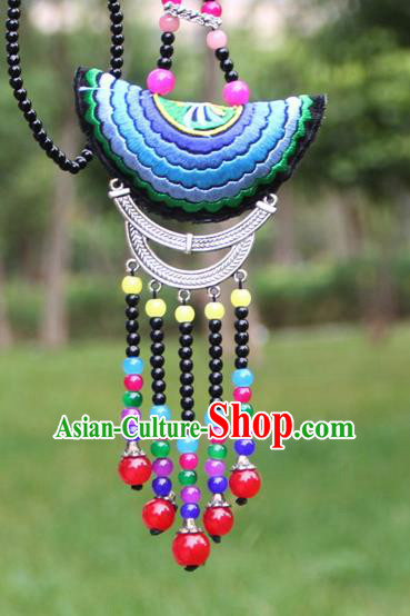 Chinese Traditional Accessories Yunnan Minority Embroidered Colorful Beads Tassel Necklace for Women