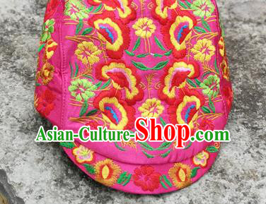 Chinese Traditional Embroidered Yunnan Dai Minority Rosy Cap for Women