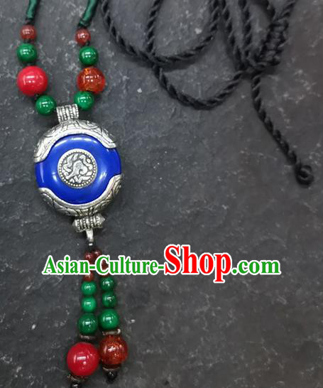 Chinese Traditional Accessories Yunnan Minority Royalblue Coloured Glaze Necklace for Women