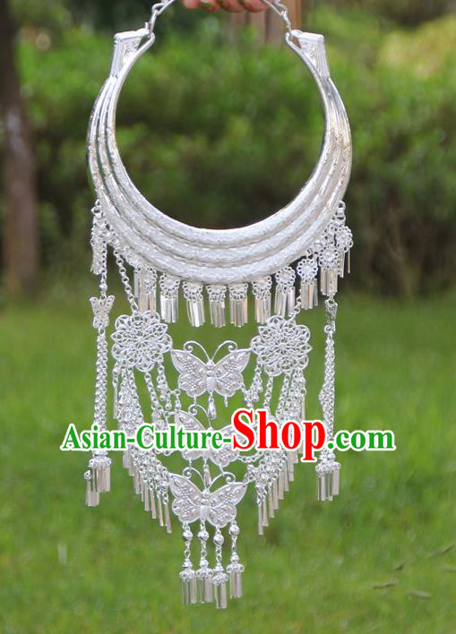 Chinese Traditional Ethnic Bride Accessories Yunnan Minority Butterfly Tassel Necklace for Women