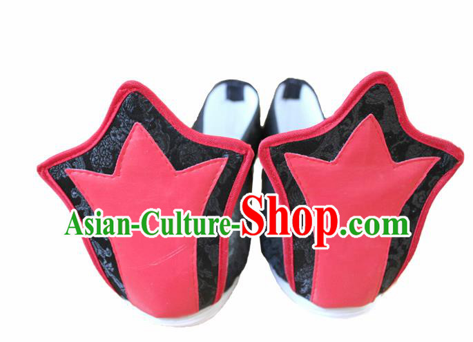 Chinese Traditional Wedding Hanfu Shoes Black Satin Shoes Ancient Embroidered Shoes for Men